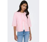 Strickjacke ONLY "ONLSIMONI 2/4 BOW CARDIGAN KNT NOOS", Damen, Gr. M, rosa (potpourri), Strick, Obermaterial: 74% Polyacryl, 24% Polyester, 2% Elasthan, meliert, unifarben, relaxed fit normal, Rundhal