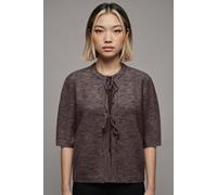 Strickjacke ONLY "ONLSIMONI 2/4 BOW CARDIGAN KNT NOOS", Damen, Gr. XS, braun (coffee bean detail:melange), Strick, Obermaterial: 74% Polyacryl, 24% Polyester, 2% Elasthan, meliert, unifarben, relaxed