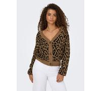 Strickjacke ONLY "ONLVIENNA LS JQ LEO CARDIGAN CS KNT", Damen, Gr. XS, braun (toasted coconut pattern:melange, schwarz), Strick, Obermaterial: 50% Polyacryl, 50% Viskose, gemustert, meliert, regular f