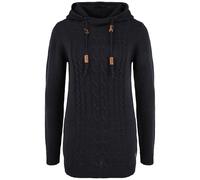 OXMO OXCable Damen Strickpullover Grobstrick Pullover mit Kapuze Kordelzug Rippbündchen Regular fit, Größe:M, Farbe:Black (799000)