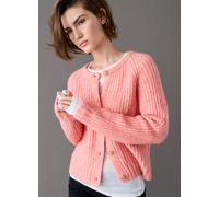 Strickjacke PEPE JEANS "ASHLEY CARDIGAN", Damen, Gr. M, coral peach pink, Strick, Obermaterial: 65% Polyester, 28% Polyacryl, 5% Wolle, 2% Elasthan, meliert, hüftlang, Rundhals, Raglanärmel Rippstrick