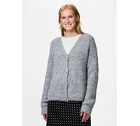 Strickjacke PIECES "PCCLEO LS V-NECK KNIT CARDIGAN NOOS BC", Damen, Gr. S, medium grau melange, Strick, Obermaterial: 76% Polyester, 16% Nylon, 6% Wolle, 2% Elasthan, unifarben, relaxed fit normal, V-