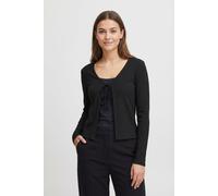 Strickjacke PIECES "PCKITTE LS TIE CARDIGAN JRS NOOS BC", Damen, Gr. L, schwarz, Strick, Obermaterial: 95% Baumwolle, 5% Elasthan, unifarben, figurbetont normal, V-Ausschnitt, Strickjacken Strickjacke