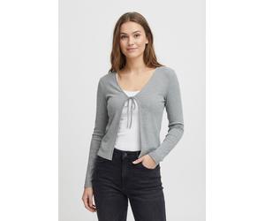 Strickjacke PIECES "PCKITTE LS TIE CARDIGAN JRS NOOS BC", Damen, Gr. S, medium grau melange, Strick, Obermaterial: 95% Baumwolle, 5% Elasthan, unifarben, figurbetont normal, V-Ausschnitt, Strickjacken