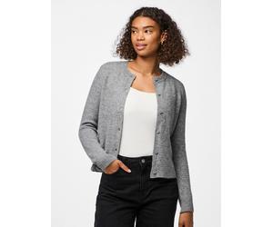 Strickjacke PIECES "PCMALOU LS KNIT CARDIGAN NOOS BC", Damen, Gr. M, grau (medium grau melange), Strick, Obermaterial: 65% Polyester, 17% Polyacryl, 10% Nylon, 5% Wolle, 3% Elasthan, unifarben, slim f