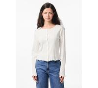 Strickjacke PIECES "PCMARIE LS POIN CARDIGAN JRS NOOS BC", Damen, Gr. XL, weiß (cloud dancer), Jersey, Obermaterial: 100% Baumwolle, unifarben, modisch, regular fit taillenlang, Rundhals, Langarm gewe