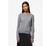 Strickjacke PIECES "PCNORA LS O-NECK KNIT CARDIGAN NOOS BC", Damen, Gr. S, grau (medium grau melange), Strick, Obermaterial: 50% Viskose, 28% Polyester, 22% Nylon, unifarben, slim fit normal, Rundhals