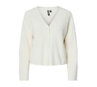 Strickjacke PIECES "PCORA LS V-NECK KNIT CARDIGAN PWP BC", Damen, Gr. M, weiß (cloud dancer), Strick, Obermaterial: 80% Polyester, 20% Nylon, unifarben, modisch, normal, V-Ausschnitt, Langarm, Strickj