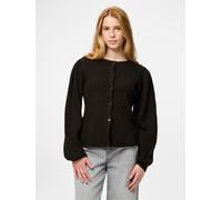 Strickjacke PIECES "PCSILLY LS PUFF KNIT CARDIGAN NOOS BC", Damen, Gr. L, braun (hot fudge detail:melange), Strick, Obermaterial: 90% Polyester, 5% Wolle, 5% Elasthan, meliert, normal, Rundhals, Stric