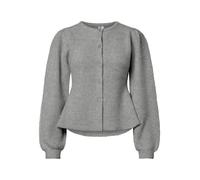 Strickjacke PIECES "PCSILLY LS PUFF KNIT CARDIGAN NOOS BC", Damen, Gr. M, grau (medium grau melange), Strick, Obermaterial: 90% Polyester, 5% Wolle, 5% Elasthan, unifarben, normal, Rundhals, Strickjac