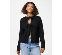 Strickjacke PIECES "PCSILLY LS REV TIE KNIT NOOS BC", Damen, Gr. XL, schwarz, Strick, Obermaterial: 90% Polyester, 5% Wolle, 5% Elasthan, unifarben, regular fit normal, Rundhals, Strickjacken Strickja
