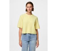 Strickjacke PIECES "PCSILLY SS O-NECK KNIT CARDIGAN NOOS BC", Damen, Gr. L, pale banana detail:melange, Strick, Obermaterial: 90% Polyester, 5% Wolle, 5% Elasthan, meliert, loose fit hüftlang, Rundhal