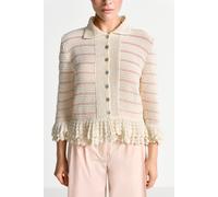 Strickjacke RICHROYAL, Damen, Gr. XS, pearl weiß, Strick, Obermaterial: 80% Baumwolle, 20% Polyester, gestreift, regular fit taillenbedeckt, Rundhals, eingesetzt Spitzenkante, Strickjacken Strickjacke