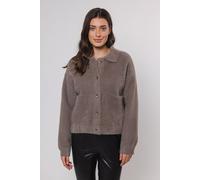 Strickjacke RINO & PELLE "BUBBLY", Damen, Gr. XL (42), grau (taupe), Web, Obermaterial: 59% Polyamid, 26% Polyester, 15% Viskose, unifarben, casual, normal hüftbedeckend, Rundhals, Langarm, Strickjack