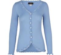 Strickjacke ROSEMUNDE "Babette Silk Cardigan", Damen, Gr. L, blau (himmelblau), Feinripp, Obermaterial: 70% Seide, 30% Baumwolle, hüftlang, V-Ausschnitt, gewellter Abschluss, Strickjacken Strickjacke,