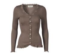 Strickjacke ROSEMUNDE "Babette Silk Cardigan mit Seide", Damen, Gr. S, braun (braun melange), Feinripp, Obermaterial: 70% Seide, 30% Baumwolle, hüftlang, V-Ausschnitt, gewellter Abschluss, Strickjacke