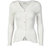 Strickjacke ROSEMUNDE "Babette Silk Cardigan mit Seide", Damen, Gr. XL, weiß (new weiß), Feinripp, Obermaterial: 70% Seide, 30% Baumwolle, unifarben, hüftlang, V-Ausschnitt, gewellter Abschluss, Stric