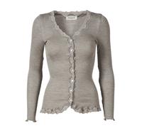 Strickjacke ROSEMUNDE "Babette Silk Cardigan mit Seide", Damen, Gr. XS, grau (light grau melange), Feinripp, Obermaterial: 70% Seide, 30% Baumwolle, hüftlang, V-Ausschnitt, gewellter Abschluss, Strick