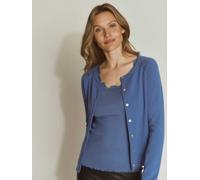 Strickjacke ROSEMUNDE "Laica cardigan mit Wolle und Kaschmir", Damen, Gr. L, jeansblau, Strick, Obermaterial: 70% Wolle, 30% Kaschmir, unifarben, regular fit hüftlang, Rundhals, Raglanärmel Rippstrick