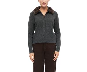 Strickjacke S.OLIVER BLACK LABEL, Damen, Gr. 42, anthrazit, Strick, Obermaterial: 87% Polyester, 10% Wolle, 3% Elasthan. Futter: 100% Polyester, meliert, normal hüftbedeckend, Rundhals, Strickjacken S