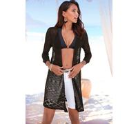 Strickjacke S.OLIVER, Damen, Gr. 32/34, schwarz, Strick, Obermaterial: 100% Polyacryl, unifarben, figurumspielend knieumspielend, Strickjacken Strickjacke, mit Ajourmuster, Häkeloptik, Strandmode (847