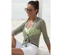 Strickjacke S.OLIVER, Damen, Gr. 36/38, grün (khaki), Strick, Obermaterial: 100% Polyacryl, unifarben, figurumspielend hüftlang, Strickjacken Strickjacke, in luftiger Häkeloptik, sommerlicher Cardigan