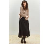 Strickjacke SAINT TROPEZ "A8661, MilaSZ R-Neck Cardigan", Damen, Gr. XS, braun (atmos melange), Strick, Obermaterial: 80% Viskose, 20% Polyacryl, meliert, regular fit normal, Rundhals, Strickjacken St