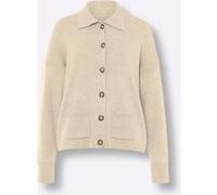 Strickjacke HEINE, Damen, Gr. 46, beige (sand, meliert), 50% Viskose, 25% Polyester, 25% Polyamid, unifarben, Strickjacken Strickjacke (86776545-46) sand, meliert