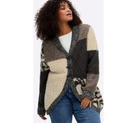 Cardigan SHEEGO BY JOE BROWNS, Damen, Gr. 48/50, schoko, champagner, gemustert, 85% Polyacryl, 15% Wolle, gemustert, mehrfarbig, Strickjacken (51240608-48) schoko, champagner, gemustert