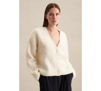 Strickjacke SEIDENSTICKER "Schwarze Rose", Damen, Gr. S, sanftes weiß, 33% Wolle, 33% Ziegenhaar, 28% Polyamid, 6% Elasthan, unifarben, oversize, Strickjacken Strickjacke, Langarm V-Neck Uni (92708052