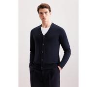 Strickjacke SEIDENSTICKER "Schwarze Rose", Herren, Gr. XL, schwarz (navy), 100% Wolle, unifarben, regular fit, V-Ausschnitt, Strickjacken Strickjacke, Cardigan Uni (88304106-XL) navy