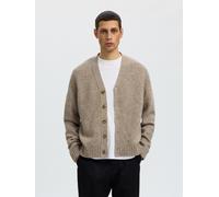 Strickjacke SELECTED "SLMCODY LS KNIT CARDIGAN NOOS", Herren, Gr. L, beige (oatmeal detail:neps), Strick, Obermaterial: 65% Wolle, 35% Nylon, unifarben, regular fit normal, ohne Ausschnitt, Rippbündch