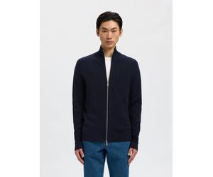 Strickjacke SELECTED "SLMDANE LS KNIT STRUCTURE FULL ZIP NOOS", Herren, Gr. L, blau (sky captain), Strick, Obermaterial: 100% Baumwolle, unifarben, regular fit normal, ohne Ausschnitt, Rippbündchen, S