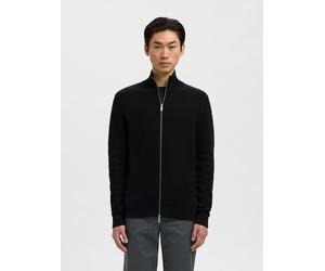 Strickjacke SELECTED "SLMDANE LS KNIT STRUCTURE FULL ZIP NOOS", Herren, Gr. M, schwarz, Strick, Obermaterial: 100% Baumwolle, unifarben, regular fit normal, ohne Ausschnitt, Rippbündchen, Strickjacken