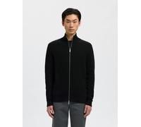 Strickjacke SELECTED "SLMDANE LS KNIT STRUCTURE FULL ZIP NOOS", Herren, Gr. XL, schwarz, Strick, Obermaterial: 100% Baumwolle, unifarben, regular fit normal, ohne Ausschnitt, Rippbündchen, Strickjacke