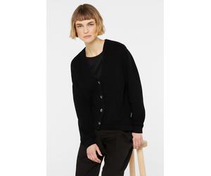 Strickjacke SENSES.THE LABEL, Damen, Gr. M, schwarz, Material: 100% Baumwolle, unifarben, relaxed fit normal, tiefer V-Ausschnitt, eingesetzt Rippbündchen, Strickjacken Strickjacke (42586915-M) schwar