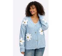 Strickjacke SHEEGO BY JOE BROWNS, Damen, Gr. 56/58, blau (hellblau), 100% Polyester, geblümt, gemustert, Strickjacken Strickjacke (36779958-56) hellblau