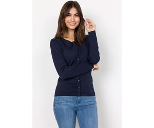 Strickjacke SOYACONCEPT "SC-DOLLIE 446", Damen, Gr. M, blau (navy), Feinstrick, Obermaterial: 75% Viskose, 25% Polyamid, figurbetont hüftlang, Rundhals, Rippbündchen, Strickjacken Strickjacke, ein Kla