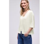 Strickjacke STREET ONE, Damen, Gr. 42, sanftes weiß, Strick, Obermaterial: 53% Polyester, 46% Viskose, 1% metallisierte Fasern, unifarben, lässig geschnitten, Rundhals, Strickjacken Strickjacke, Kurza