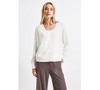 Strickjacke STREET ONE, Damen, Gr. 42, weiß (sanftes weiß), Stoff, 60% Viskose, 40% Polyester, unifarben, normal normal, V-Ausschnitt, Bündchen, Strickjacken Strickjacke, mit V-Ausschnitt (96738610-42