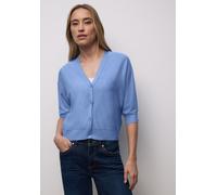Strickjacke STREET ONE, Damen, Gr. 46, bonnet blau meliert, Stoff, 78% Viskose, 22% Polyamid, unifarben, normal normal, V-Ausschnitt, Rippbündchen, Strickjacken Strickjacke, mit V-Ausschnitt (51784807