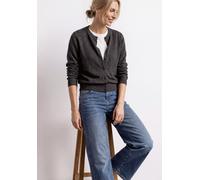 Strickjacke STREET ONE, Damen, Gr. 46, grau (schwarz coffee meliert), Jersey, Obermaterial: 80% Viskose, 15% Polyester, 5% Elasthan, unifarben, normal hüftlang, Rundhals, Bündchen, Strickjacken Strick