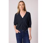 Strickjacke STREET ONE, Damen, Gr. 46, shadowed navy, Stoff, 78% Viskose, 22% Polyamid, unifarben, normal normal, V-Ausschnitt, Rippbündchen, Strickjacken Strickjacke, mit V-Ausschnitt (65040933-46) s