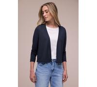 Strickjacke STREET ONE "Style Nette", Damen, Gr. 46, blau (shadowed navy), Jersey, Obermaterial: 60% Viskose, 40% Polyester, normal hüftbedeckend, V-Ausschnitt, abgerundeter Saum, Strickjacken Strickj