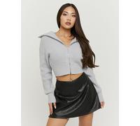 Strickjacke TALLY WEIJL "SCAPEAJANI2", Damen, Gr. L, gris chine, Strick, Obermaterial: 96% Polyester, 4% Elasthan, meliert, kurz, ohne Ausschnitt, Bündchen, Strickjacken Strickjacke, Materialmix, crop