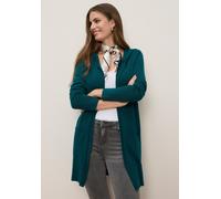 Strickjacke TAMARIS "aus weicher Viskosemischung", Damen, Gr. 32/34, petrol, Strick, Obermaterial: 70% Viskose, 30% Polyamid, unifarben, figurumspielend ca. Mitte Oberschenkel, Strickbündchen, Strickj