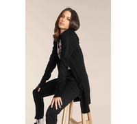 Strickjacke TAMARIS, Damen, Gr. 44/46, schwarz, Strick, Obermaterial: 70% Viskose, 30% Polyamid, figurumspielend ca. Mitte Oberschenkel, Strickbündchen, Strickjacken Strickjacke, mit Kapuze, Topseller