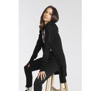 Strickjacke TAMARIS, Damen, Gr. 36/38, schwarz, Strick, Obermaterial: 70% Viskose, 30% Polyamid, figurumspielend ca. Mitte Oberschenkel, Strickbündchen, Strickjacken Strickjacke, mit Kapuze (74727524-