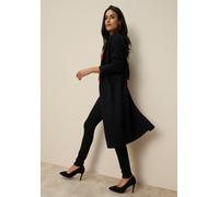 Strickjacke TAMARIS "mit figurumspielender Passform", Damen, Gr. 44/46, schwarz (eco schwarz), Strick, Obermaterial: 50% Viskose, 28% Polyester, 22% Polyamid, Basic, figurumspielend kniebedeckend, V-A