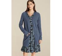 Strickjacke TAMARIS "mit Taschen, aus weicher Viskosemischung", Damen, Gr. 36/38, blau (indigo melange), Strick, Obermaterial: 50% Viskose, 28% Polyester, 22% Polyamid, unifarben, Basic, gerade ca. Mi